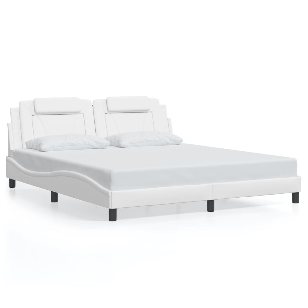 vidaXL Cadru de pat cu tăblie, alb, 180x200 cm, piele ecologică vidaXL Cadru de pat cu tăblie, alb, 180x200 cm, piele ecologică
