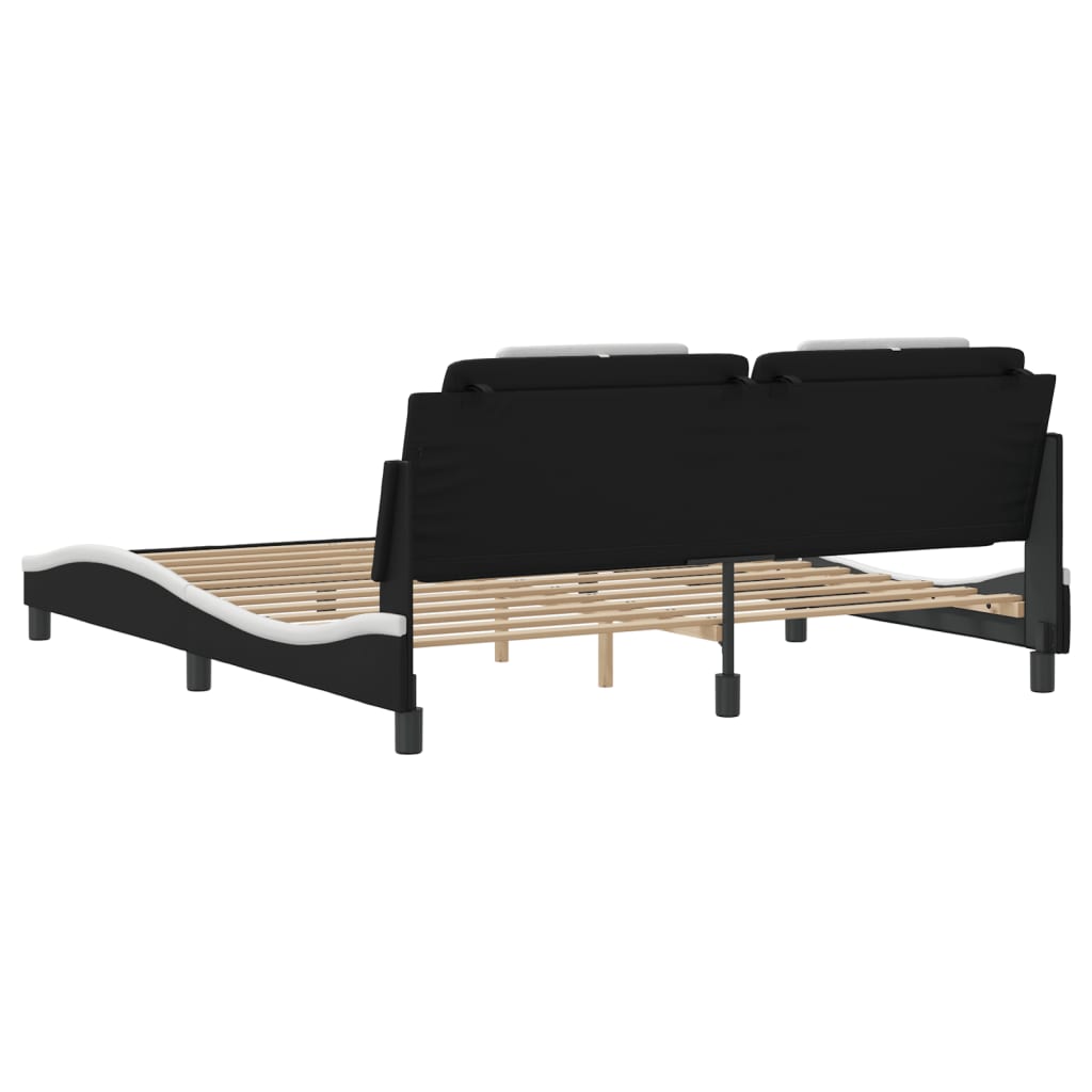 vidaXL Cadru de pat cu tăblie negru și alb 180x200cm piele artificială