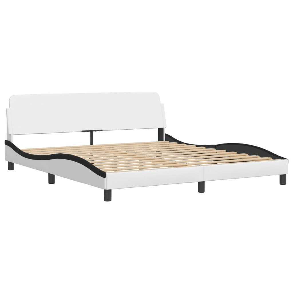 vidaXL Cadru de pat cu tăblie alb și negru 180x200cm piele artificială
