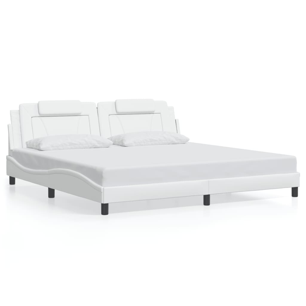 vidaXL Cadru de pat cu tăblie, alb, 200x200 cm, piele ecologică