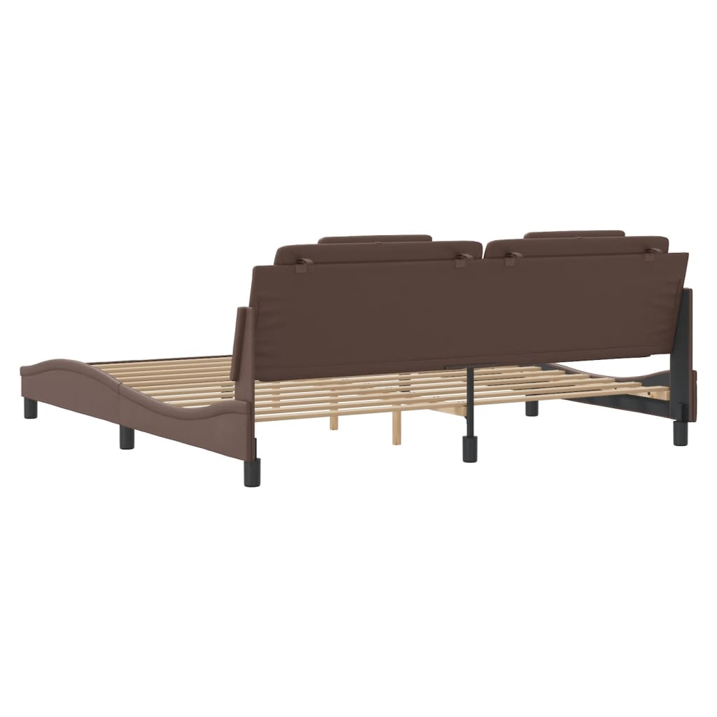 vidaXL Cadru de pat cu tăblie, maro, 200x200 cm, piele ecologică vidaXL Cadru de pat cu tăblie, maro, 200x200 cm, piele ecologică