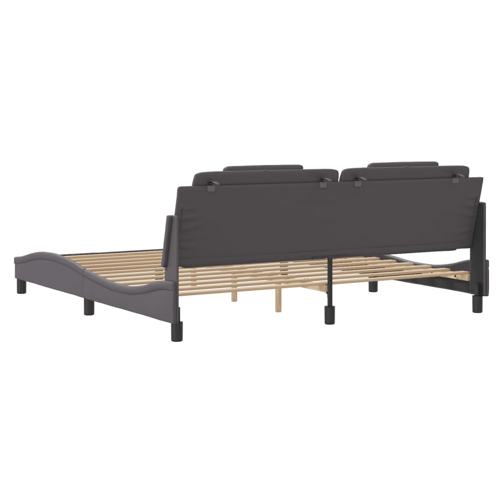 vidaXL Cadru de pat cu tăblie, gri, 200x200 cm, piele ecologică vidaXL Cadru de pat cu tăblie, gri, 200x200 cm, piele ecologică