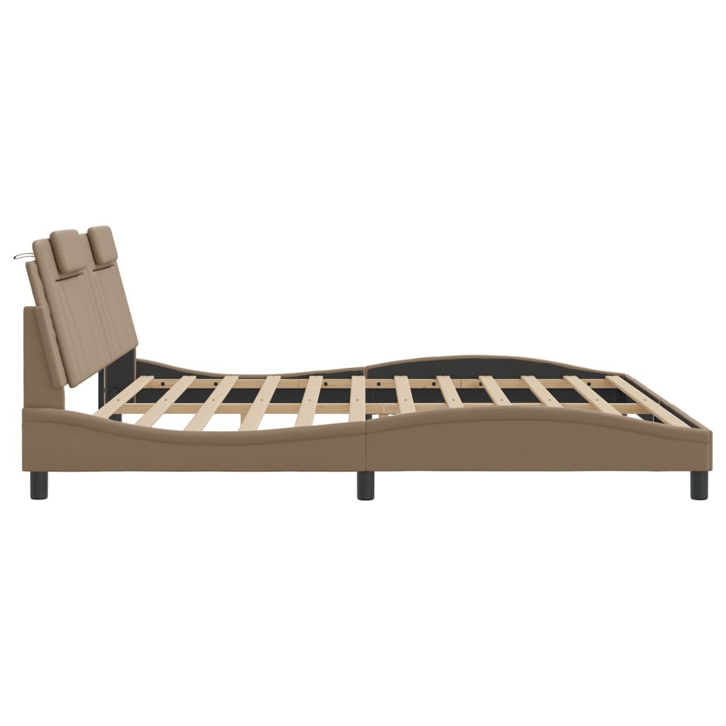 vidaXL Cadru de pat cu tăblie, cappuccino, 200x200 cm, piele ecologică vidaXL Cadru de pat cu tăblie, cappuccino, 200x200 cm, piele ecologică