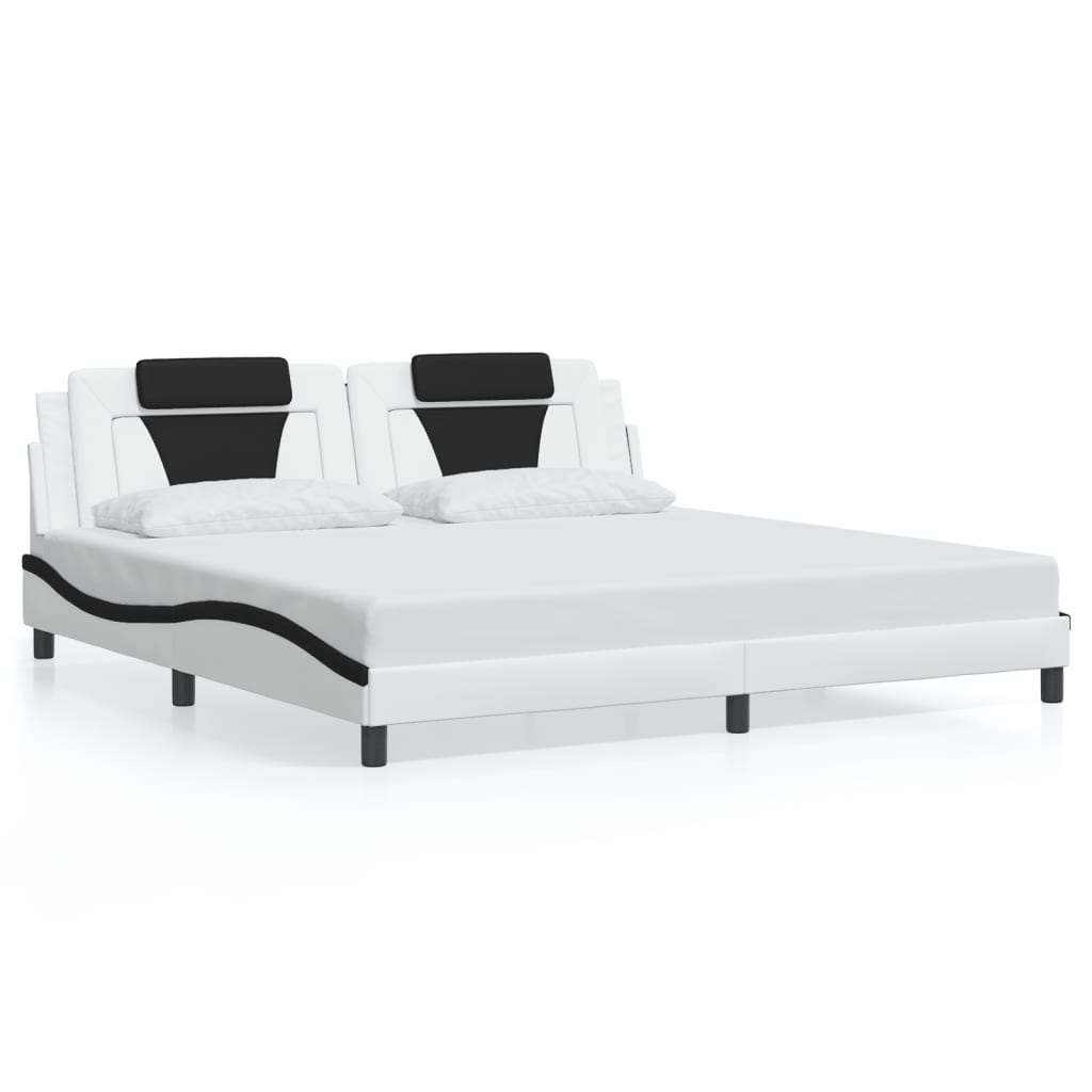 vidaXL Cadru de pat cu tăblie alb și negru 200x200cm piele artificială