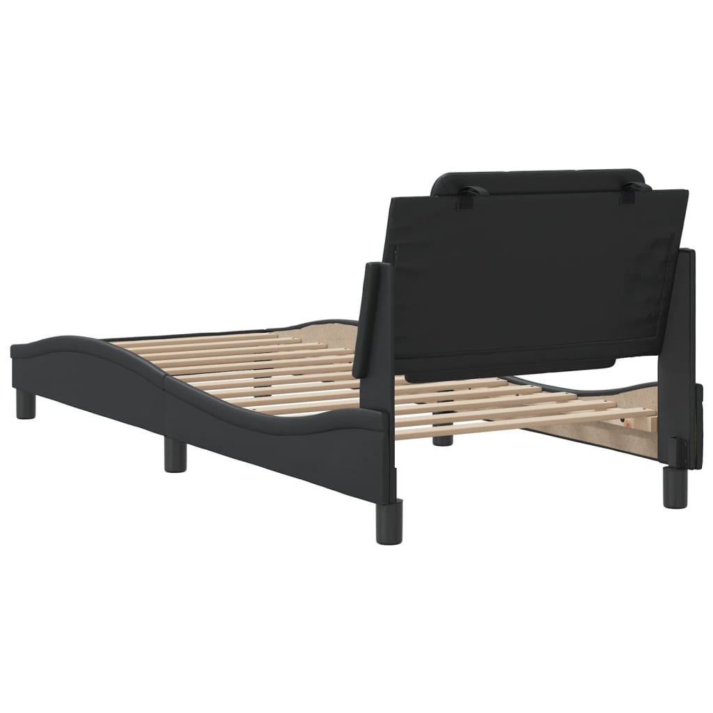 vidaXL Cadru de pat cu tăblie, negru, 90x190 cm, piele ecologică vidaXL Cadru de pat cu tăblie, negru, 90x190 cm, piele ecologică