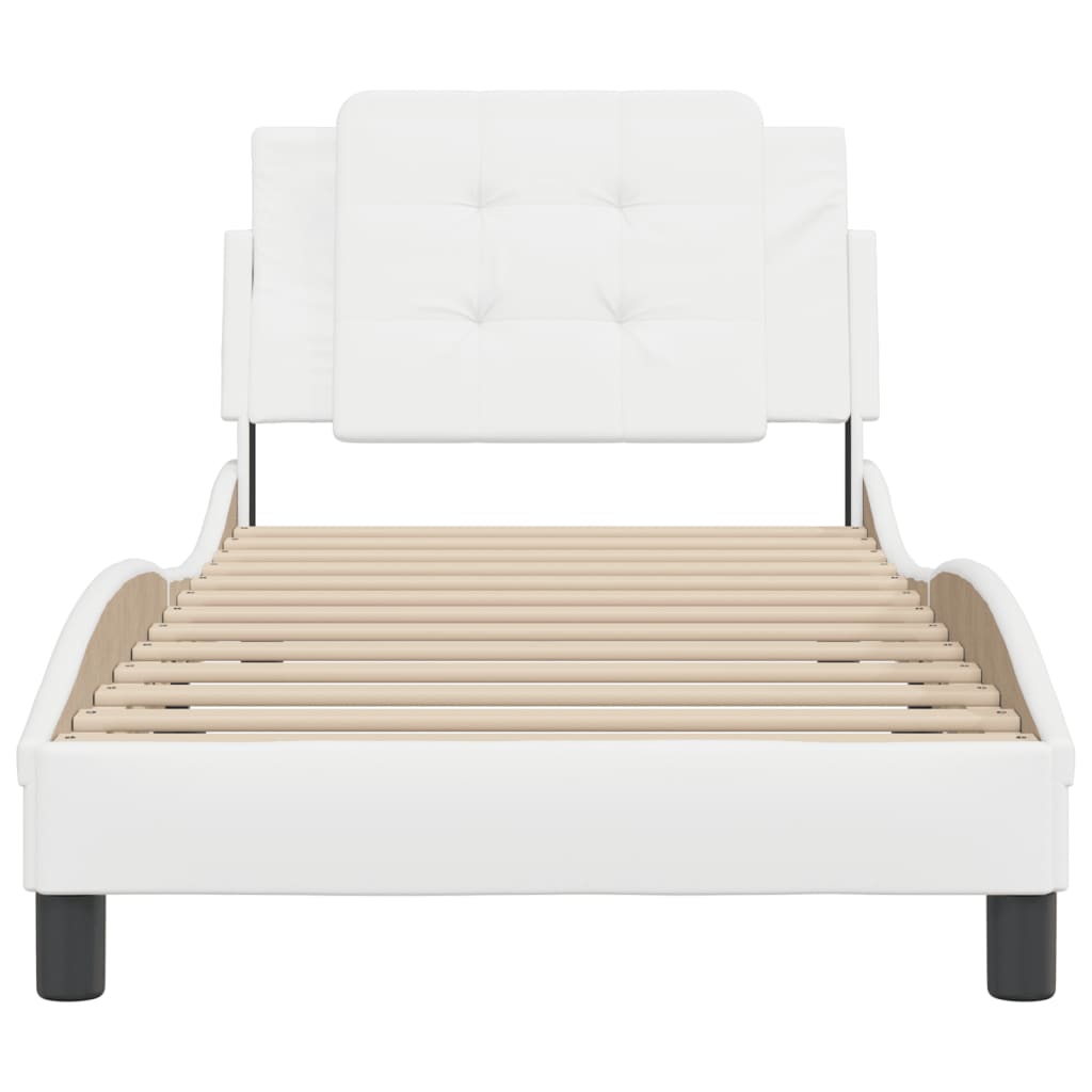 vidaXL Cadru de pat cu tăblie, alb, 90x190 cm, piele ecologică vidaXL Cadru de pat cu tăblie, alb, 90x190 cm, piele ecologică