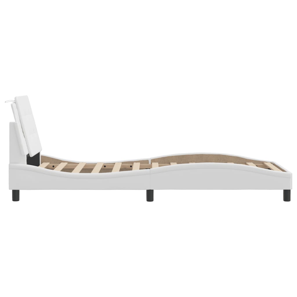 vidaXL Cadru de pat cu tăblie, alb, 90x190 cm, piele ecologică vidaXL Cadru de pat cu tăblie, alb, 90x190 cm, piele ecologică