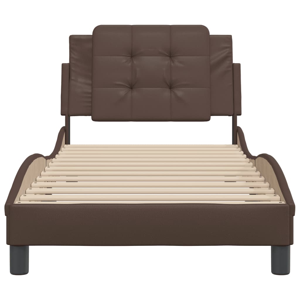 vidaXL Cadru de pat cu tăblie, maro, 90x190 cm, piele ecologică