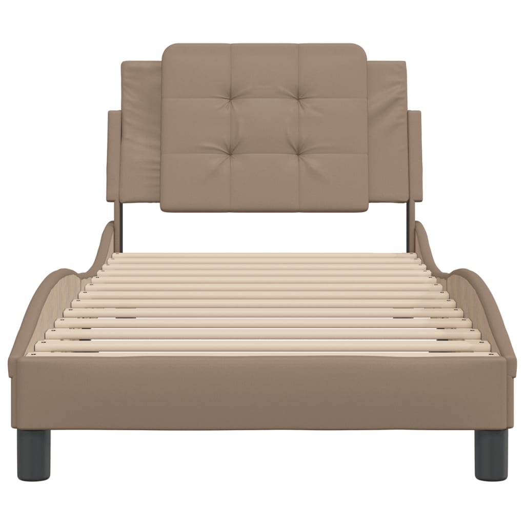 vidaXL Cadru de pat cu tăblie, cappuccino, 90x190 cm, piele ecologică vidaXL Cadru de pat cu tăblie, cappuccino, 90x190 cm, piele ecologică