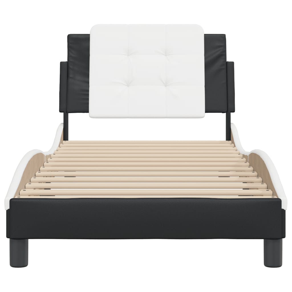 vidaXL Cadru de pat cu tăblie negru și alb 90x190 cm piele artificială