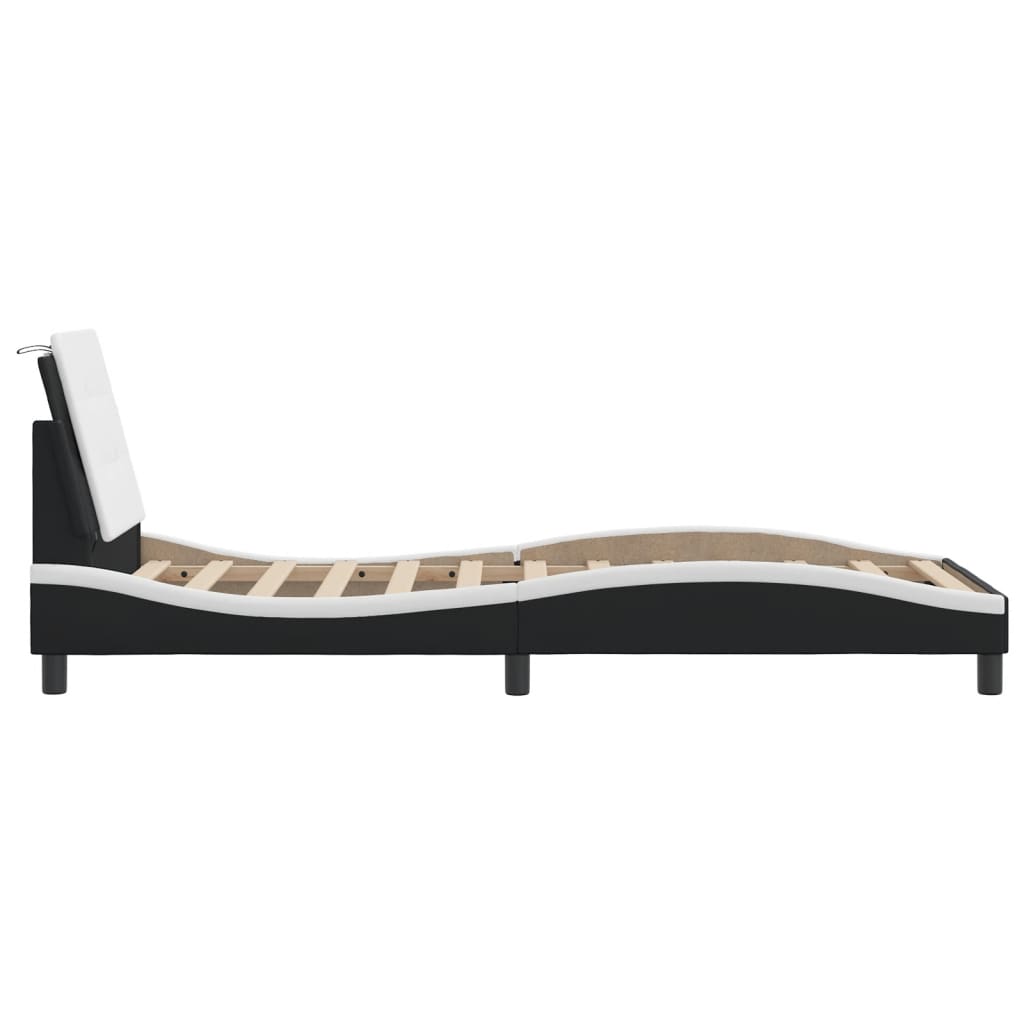vidaXL Cadru de pat cu tăblie negru și alb 90x190 cm piele artificială