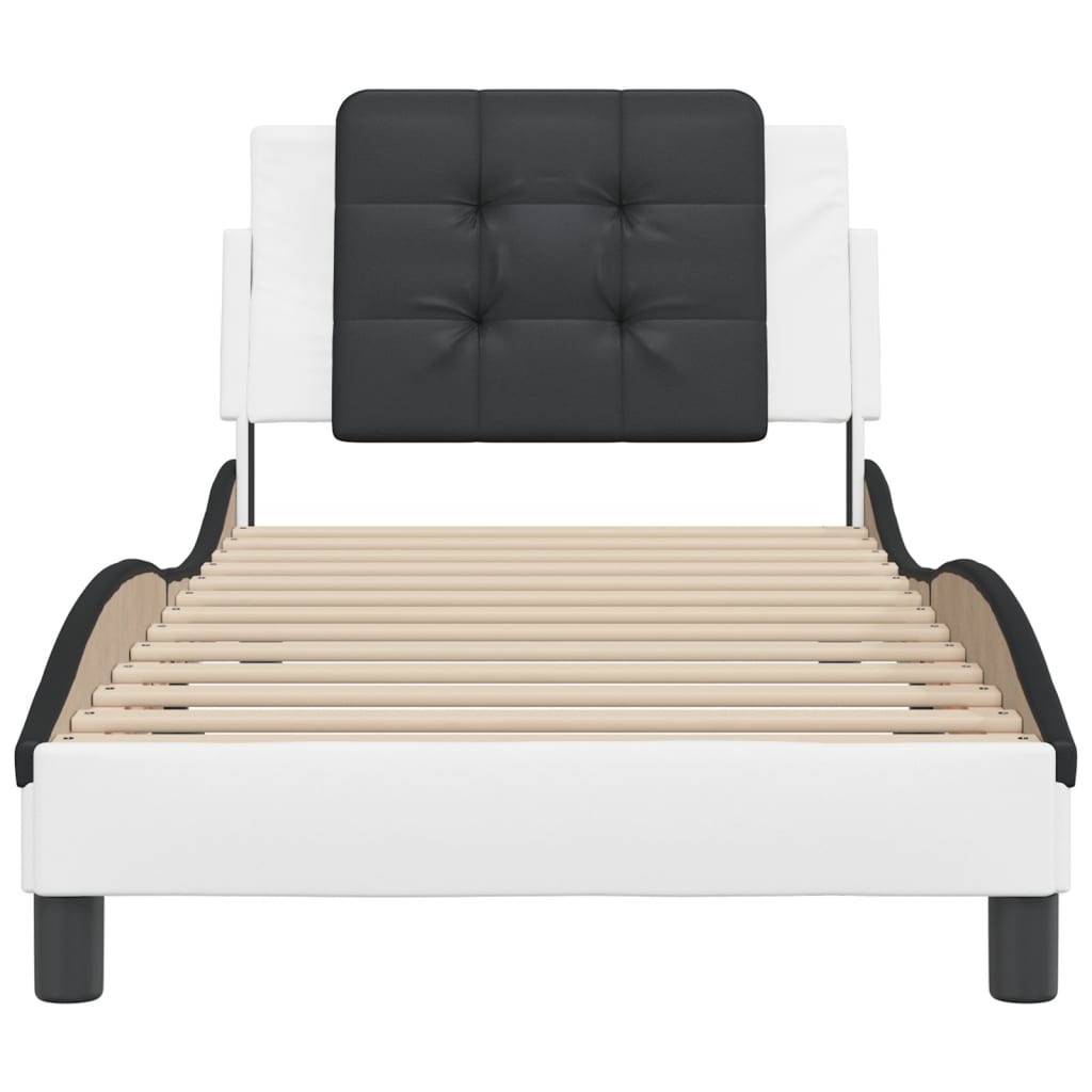 vidaXL Cadru de pat cu tăblie alb și negru 90x190 cm piele artificială
