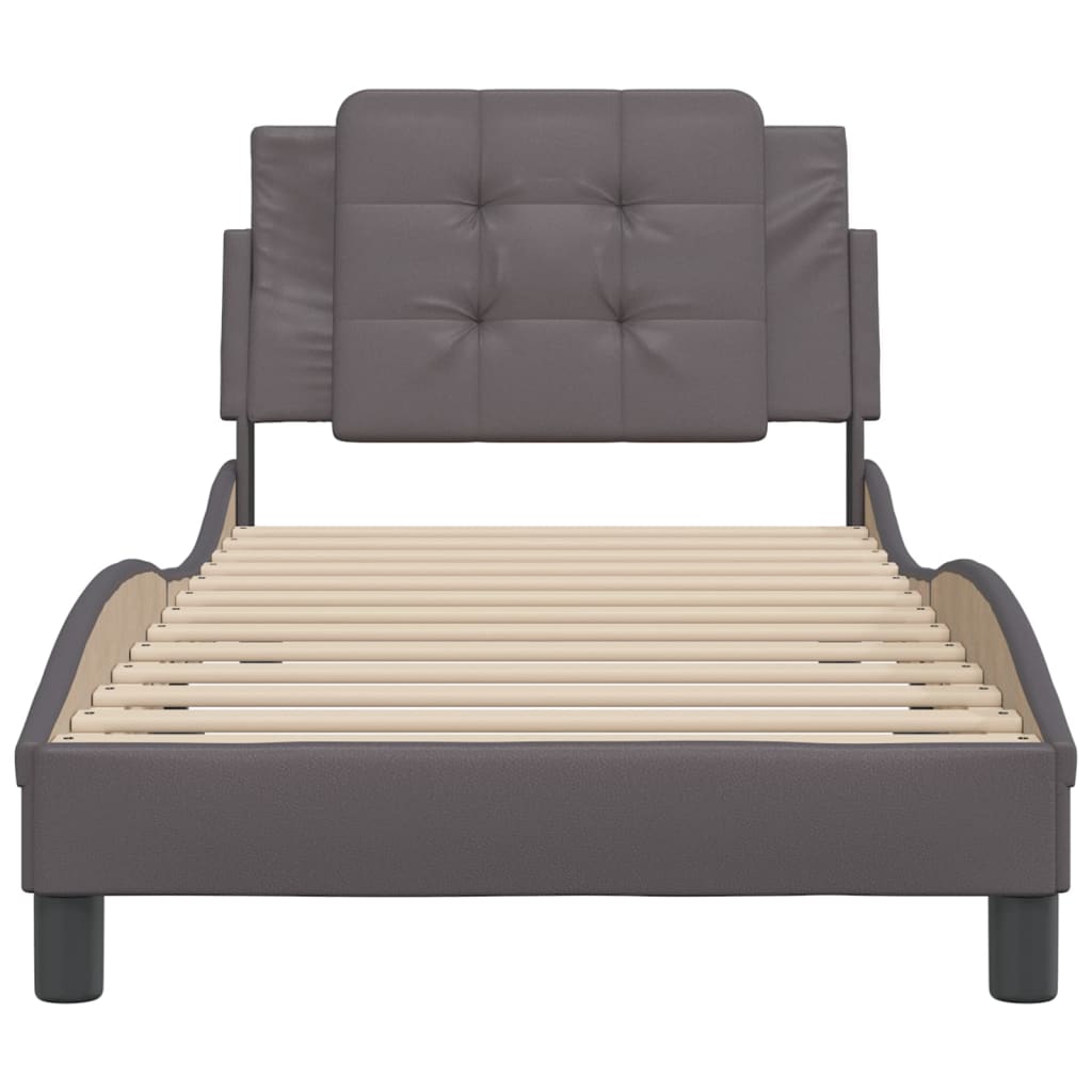 vidaXL Cadru de pat cu tăblie, gri, 90x200 cm, piele ecologică vidaXL Cadru de pat cu tăblie, gri, 90x200 cm, piele ecologică