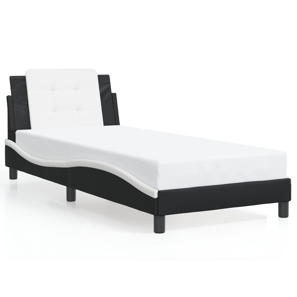 vidaXL Cadru de pat cu tăblie, negru și alb, 90x200 cm piele ecologică vidaXL Cadru de pat cu tăblie, negru și alb, 90x200 cm piele ecologică