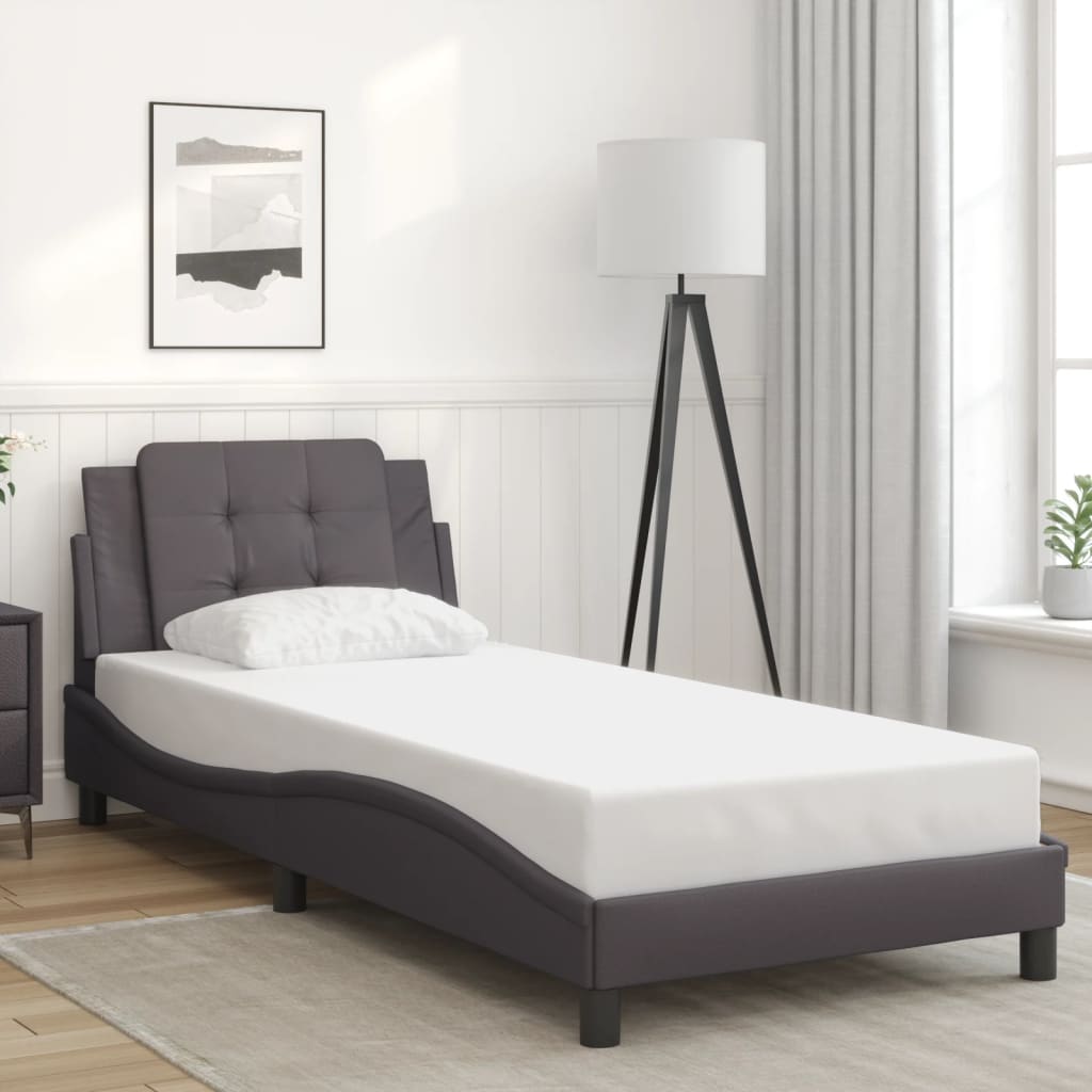 vidaXL Cadru de pat cu tăblie, gri, 100x200 cm, piele ecologică vidaXL Cadru de pat cu tăblie, gri, 100x200 cm, piele ecologică