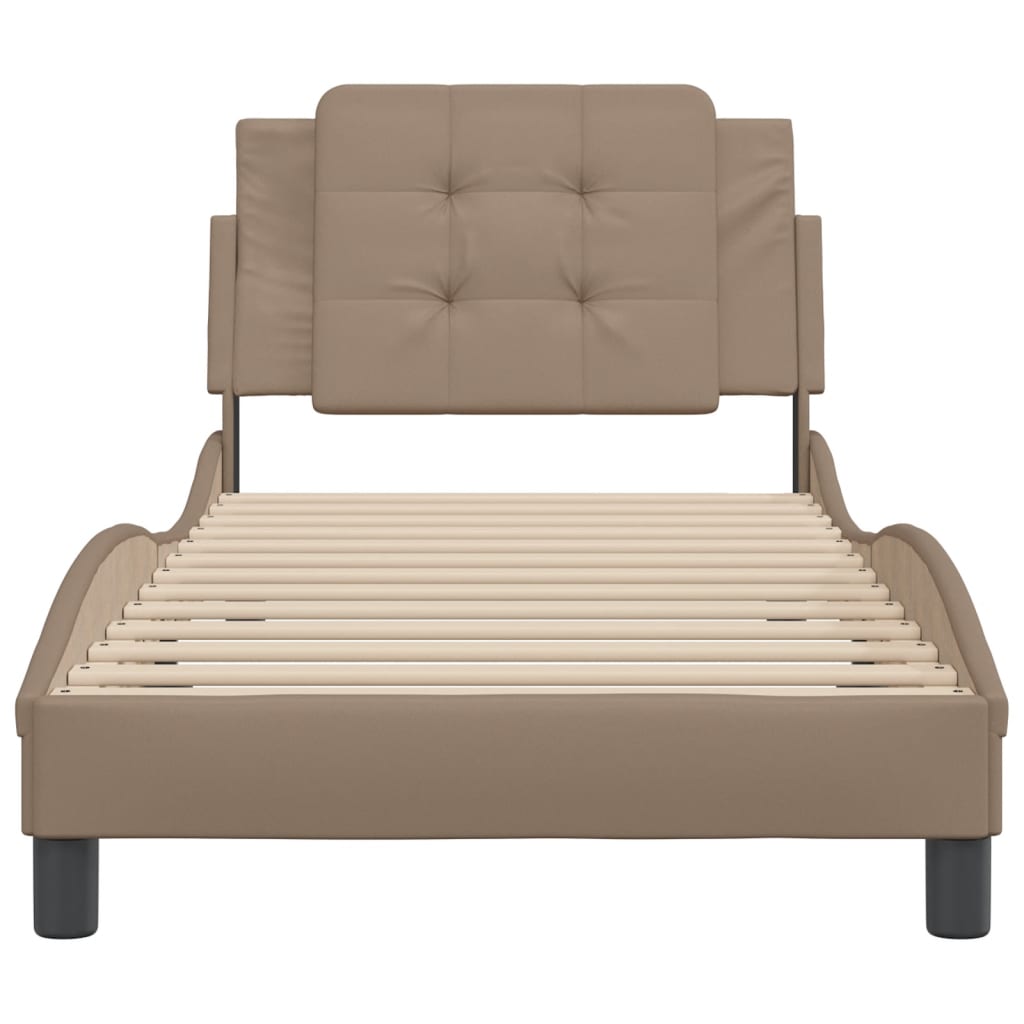 vidaXL Cadru de pat cu tăblie, cappuccino, 100x200 cm, piele ecologică vidaXL Cadru de pat cu tăblie, cappuccino, 100x200 cm, piele ecologică