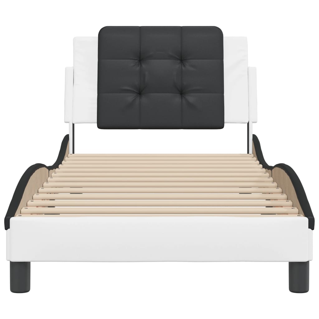 vidaXL Cadru de pat cu tăblie alb și negru 100x200cm piele artificială