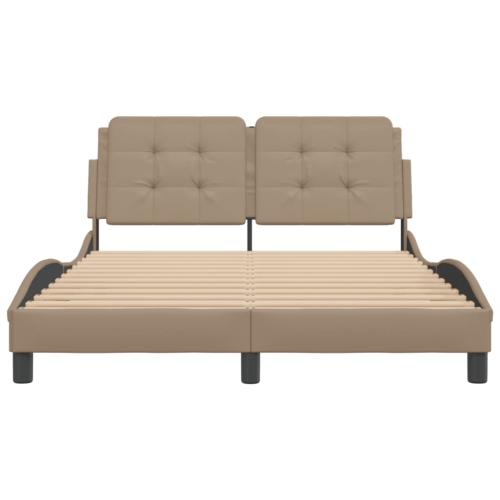 vidaXL Cadru de pat cu tăblie, cappuccino, 120x200 cm, piele ecologică vidaXL Cadru de pat cu tăblie, cappuccino, 120x200 cm, piele ecologică