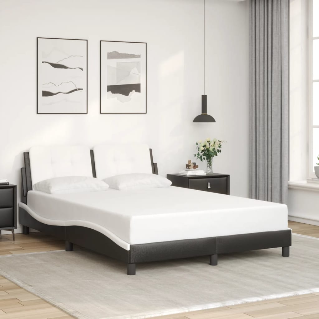 vidaXL Cadru de pat cu tăblie, negru/alb, 120x200 cm, piele ecologică vidaXL Cadru de pat cu tăblie, negru/alb, 120x200 cm, piele ecologică
