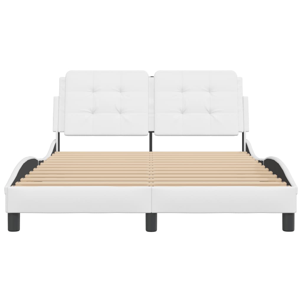 vidaXL Cadru de pat cu tăblie, alb, 140x190 cm, piele ecologică vidaXL Cadru de pat cu tăblie, alb, 140x190 cm, piele ecologică