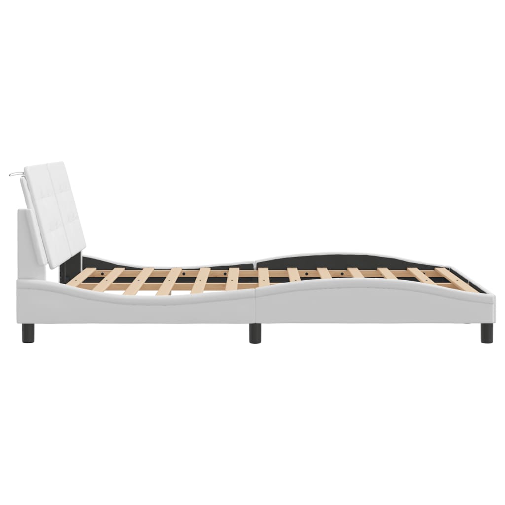 vidaXL Cadru de pat cu tăblie, alb, 140x190 cm, piele ecologică vidaXL Cadru de pat cu tăblie, alb, 140x190 cm, piele ecologică