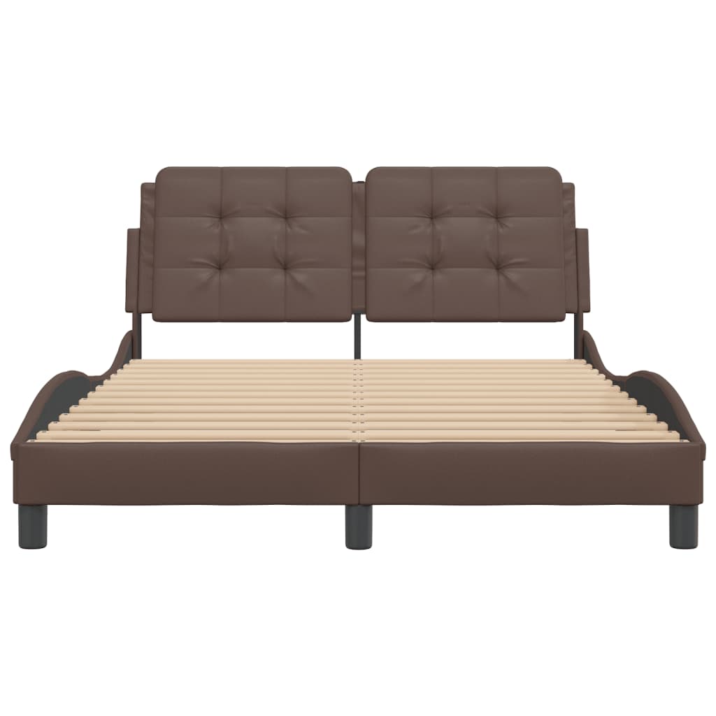 vidaXL Cadru de pat cu tăblie, maro, 140x190 cm, piele ecologică vidaXL Cadru de pat cu tăblie, maro, 140x190 cm, piele ecologică