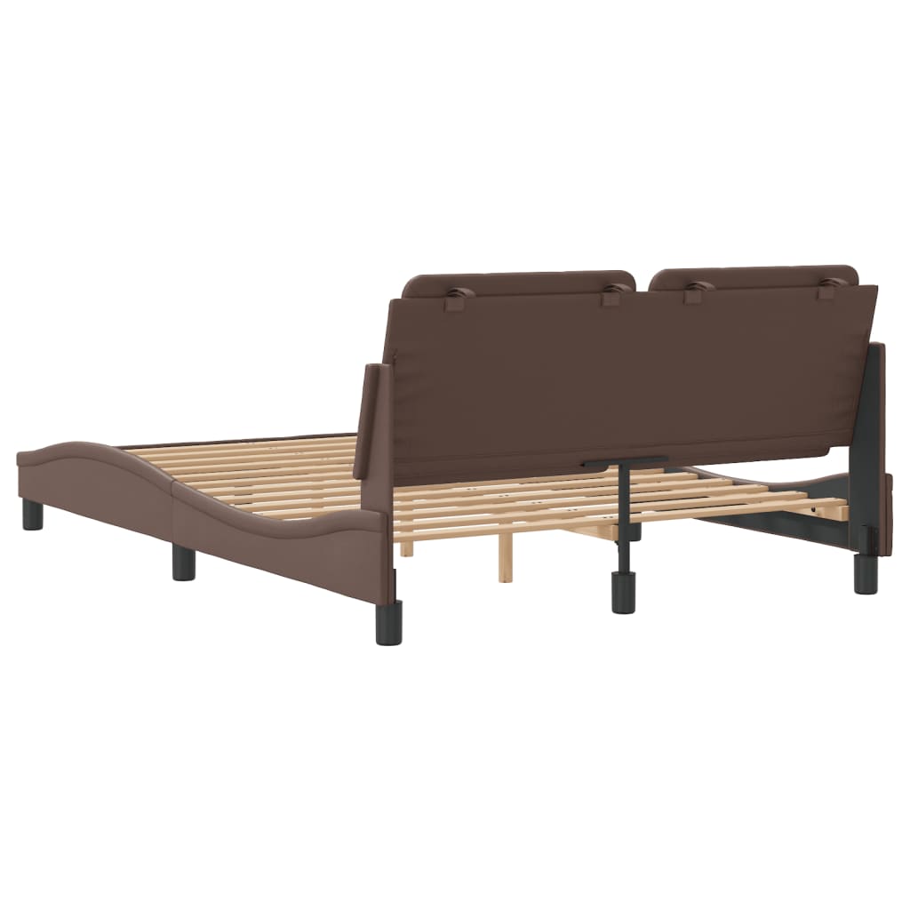 vidaXL Cadru de pat cu tăblie, maro, 140x190 cm, piele ecologică vidaXL Cadru de pat cu tăblie, maro, 140x190 cm, piele ecologică