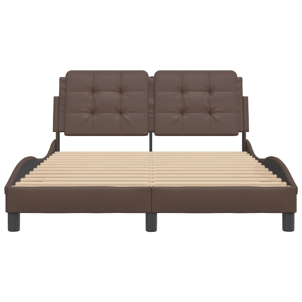 vidaXL Cadru de pat cu tăblie, maro, 140x200 cm, piele ecologică