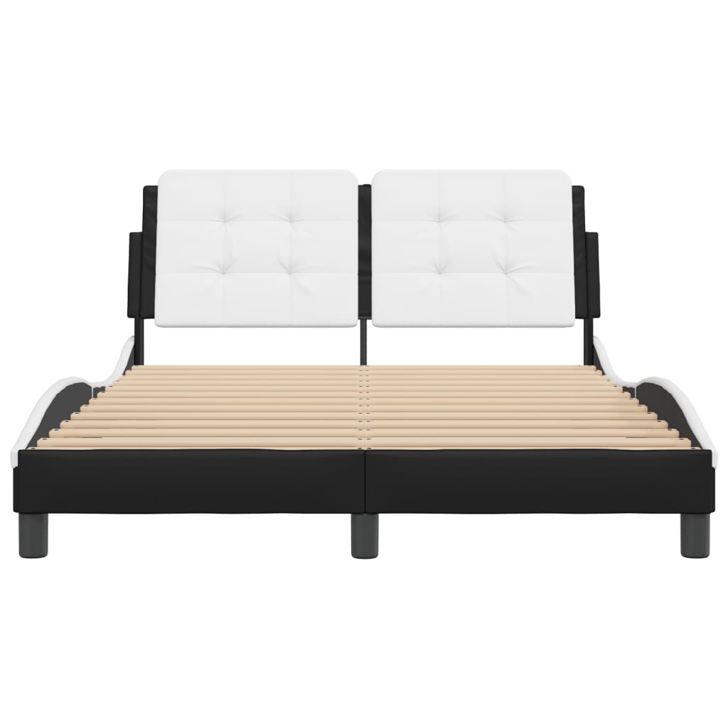 vidaXL Cadru de pat cu tăblie, negru/alb, 140x200 cm, piele ecologică