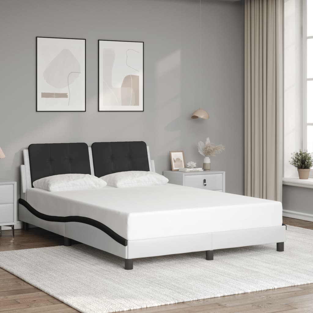vidaXL Cadru de pat cu tăblie, alb/negru, 140x200 cm, piele ecologică vidaXL Cadru de pat cu tăblie, alb/negru, 140x200 cm, piele ecologică