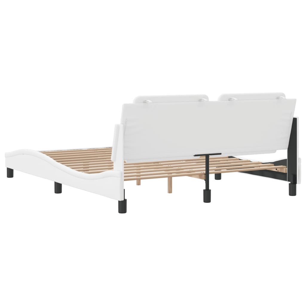 vidaXL Cadru de pat cu tăblie, alb, 160x200 cm, piele ecologică vidaXL Cadru de pat cu tăblie, alb, 160x200 cm, piele ecologică
