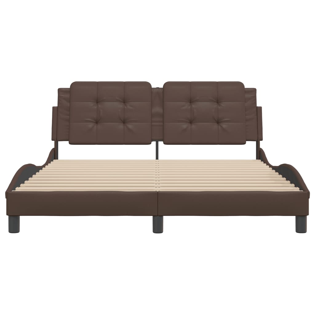 vidaXL Cadru de pat cu tăblie, maro, 160x200 cm, piele ecologică vidaXL Cadru de pat cu tăblie, maro, 160x200 cm, piele ecologică