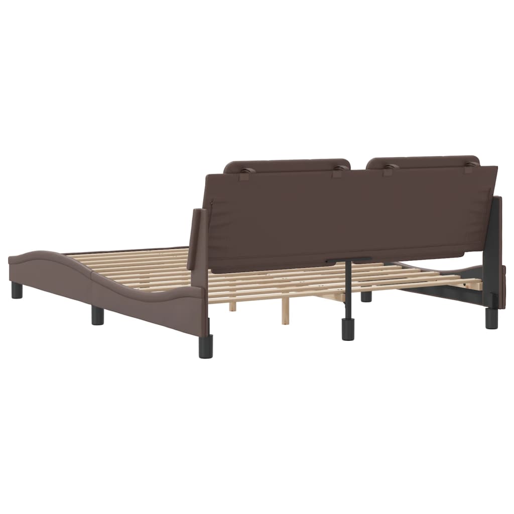 vidaXL Cadru de pat cu tăblie, maro, 160x200 cm, piele ecologică vidaXL Cadru de pat cu tăblie, maro, 160x200 cm, piele ecologică