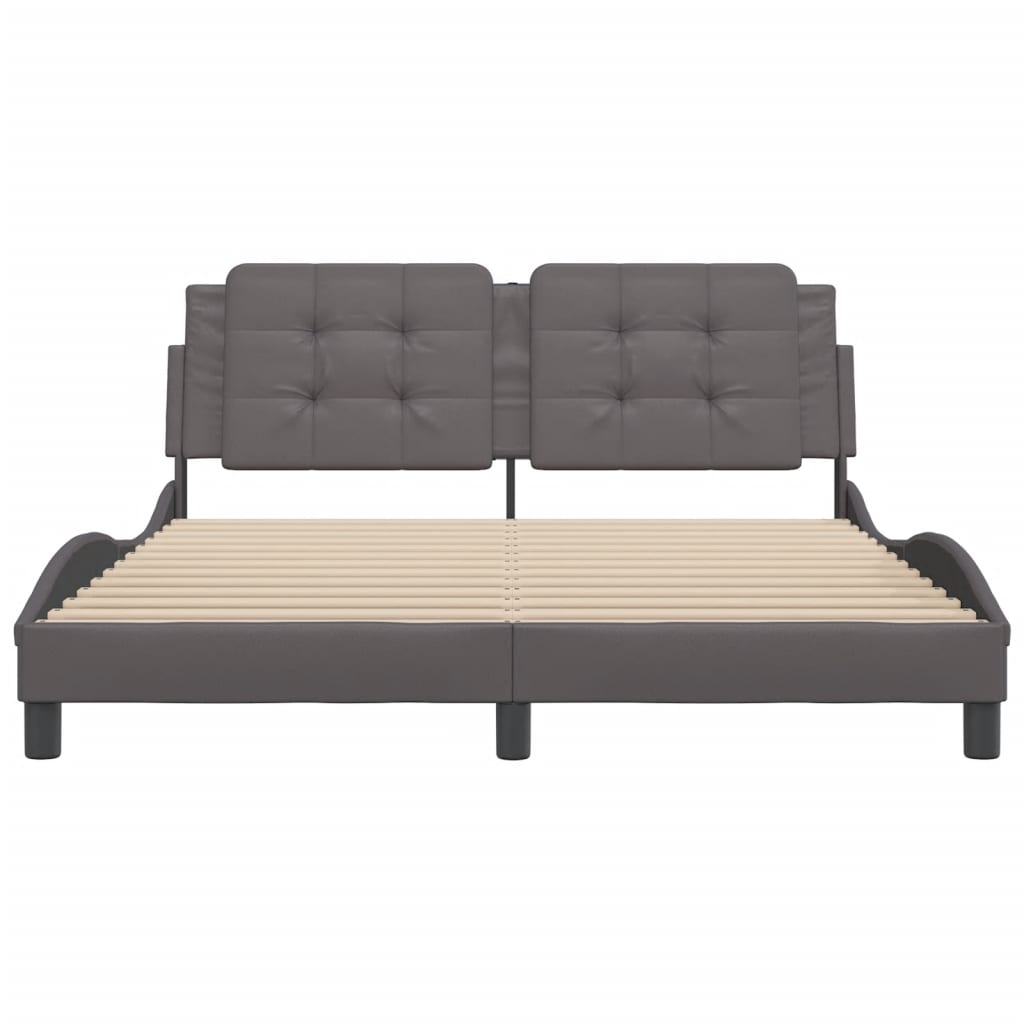 vidaXL Cadru de pat cu tăblie, gri, 160x200 cm, piele ecologică vidaXL Cadru de pat cu tăblie, gri, 160x200 cm, piele ecologică