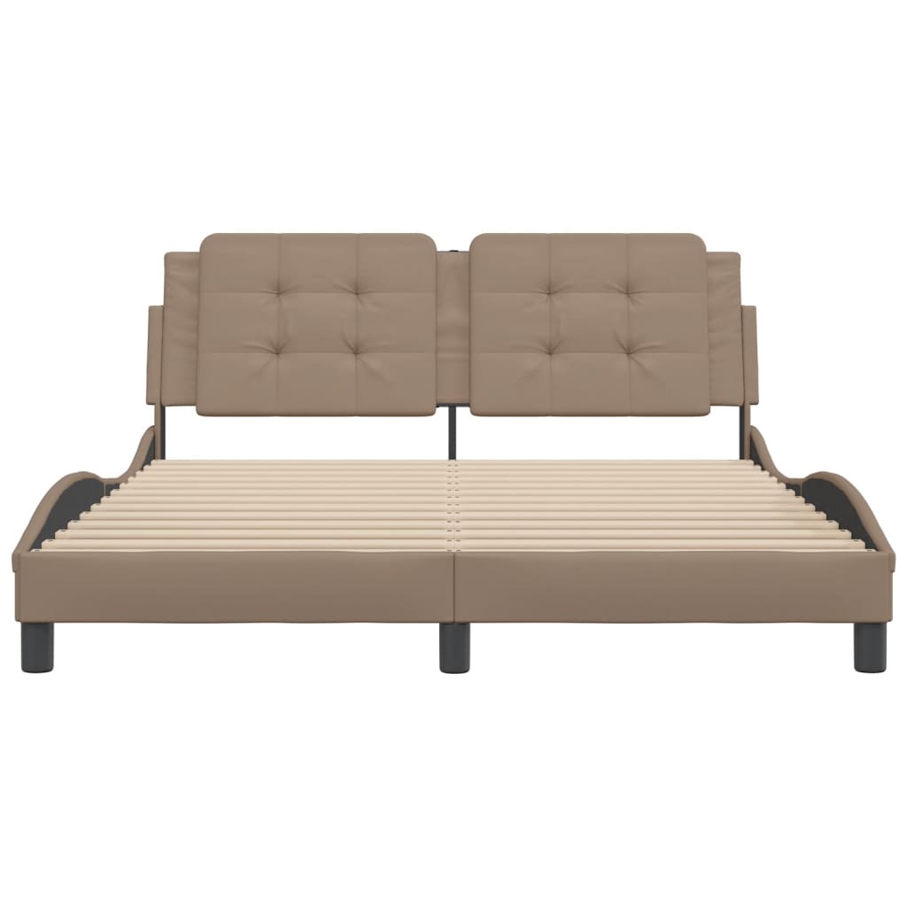 vidaXL Cadru de pat cu tăblie, cappuccino, 160x200 cm, piele ecologică