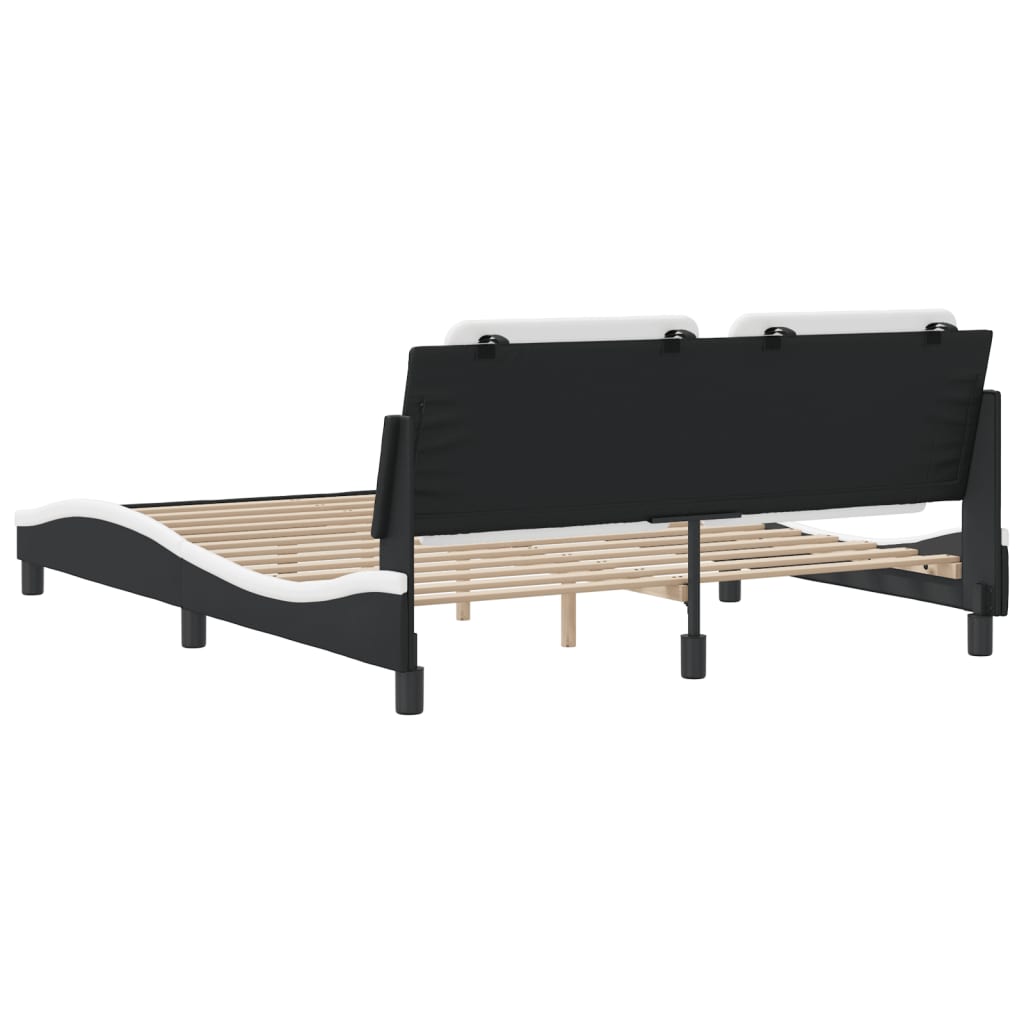 vidaXL Cadru de pat cu tăblie, negru/alb, 160x200 cm, piele ecologică vidaXL Cadru de pat cu tăblie, negru/alb, 160x200 cm, piele ecologică
