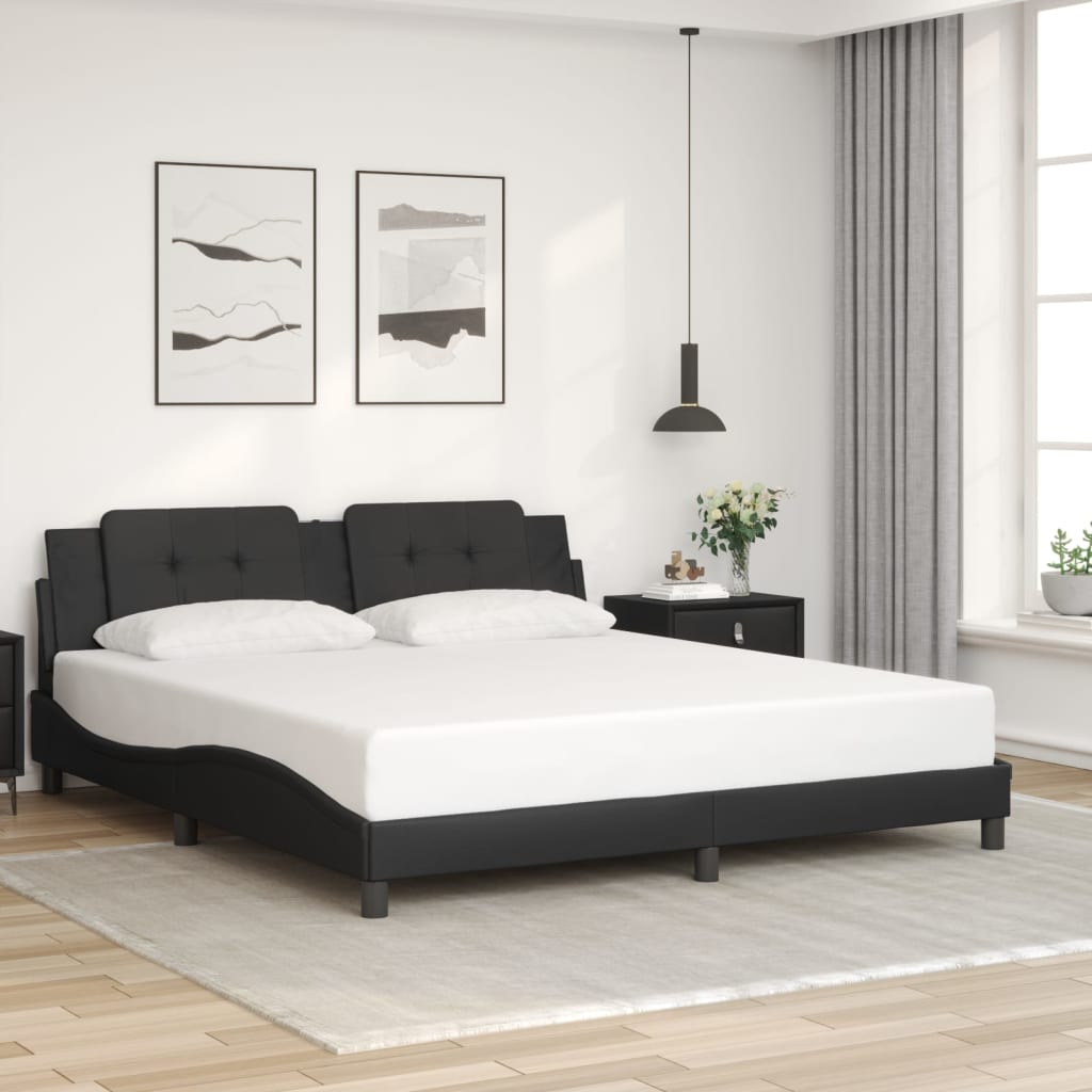 vidaXL Cadru de pat cu tăblie, negru, 180x200 cm, piele ecologică vidaXL Cadru de pat cu tăblie, negru, 180x200 cm, piele ecologică