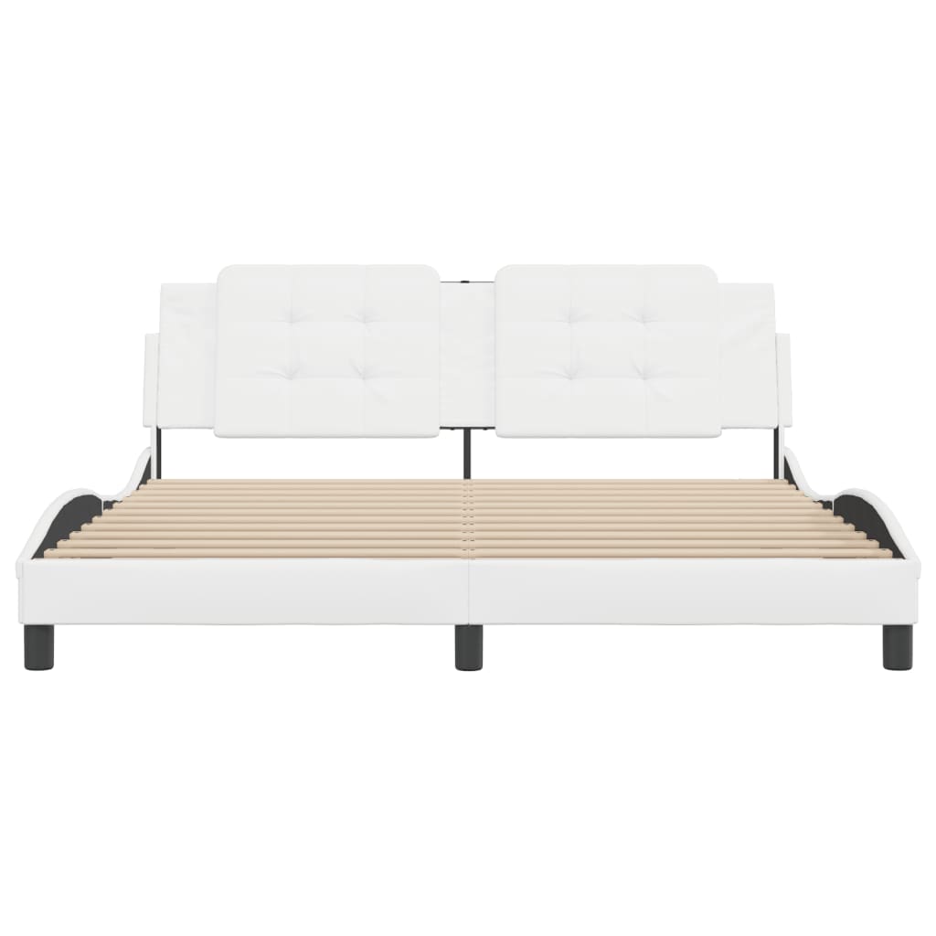 vidaXL Cadru de pat cu tăblie, alb, 180x200 cm, piele ecologică vidaXL Cadru de pat cu tăblie, alb, 180x200 cm, piele ecologică