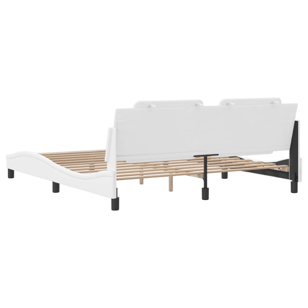 vidaXL Cadru de pat cu tăblie, alb, 180x200 cm, piele ecologică vidaXL Cadru de pat cu tăblie, alb, 180x200 cm, piele ecologică