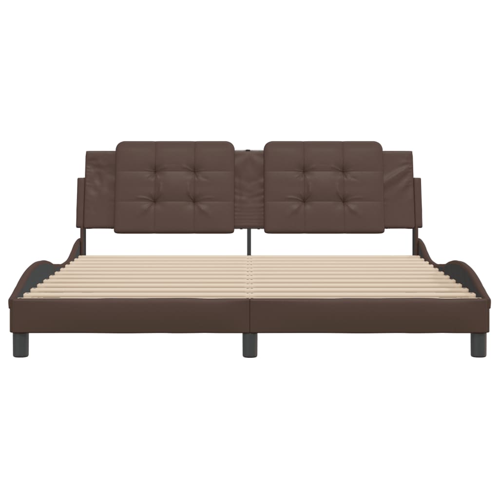 vidaXL Cadru de pat cu tăblie, maro, 180x200 cm, piele ecologică