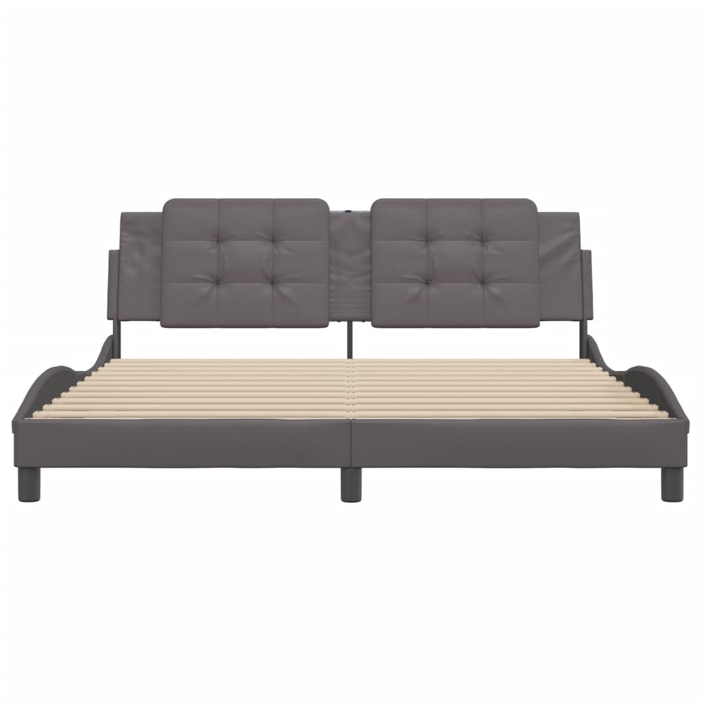 vidaXL Cadru de pat cu tăblie, gri, 180x200 cm, piele ecologică vidaXL Cadru de pat cu tăblie, gri, 180x200 cm, piele ecologică