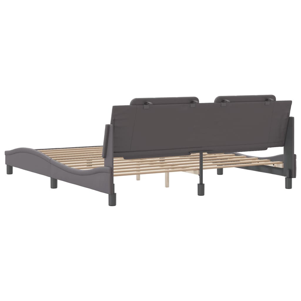 vidaXL Cadru de pat cu tăblie, gri, 180x200 cm, piele ecologică vidaXL Cadru de pat cu tăblie, gri, 180x200 cm, piele ecologică