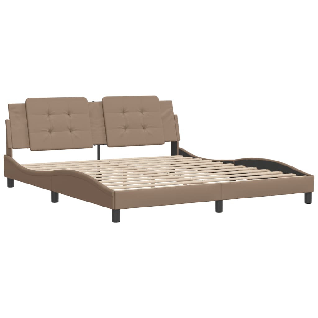 vidaXL Cadru de pat cu tăblie, cappuccino, 180x200 cm, piele ecologică vidaXL Cadru de pat cu tăblie, cappuccino, 180x200 cm, piele ecologică