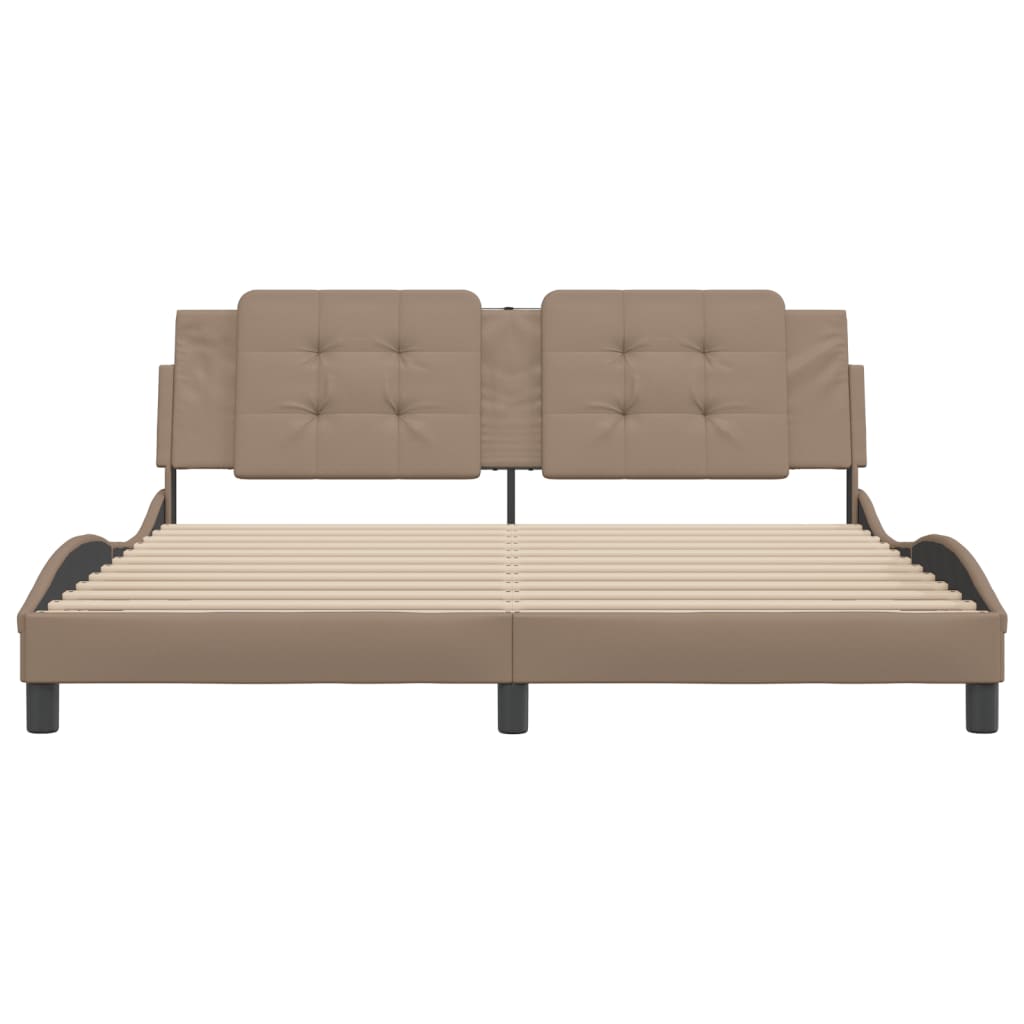 vidaXL Cadru de pat cu tăblie, cappuccino, 180x200 cm, piele ecologică vidaXL Cadru de pat cu tăblie, cappuccino, 180x200 cm, piele ecologică