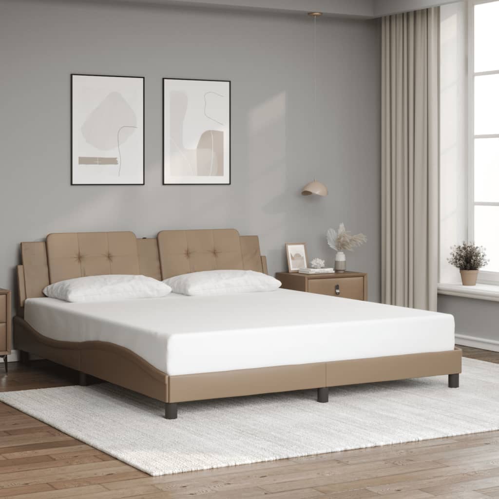 vidaXL Cadru de pat cu tăblie, cappuccino, 180x200 cm, piele ecologică vidaXL Cadru de pat cu tăblie, cappuccino, 180x200 cm, piele ecologică