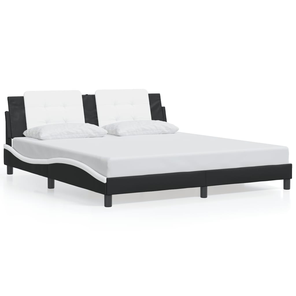vidaXL Cadru de pat cu tăblie negru și alb 180x200cm piele artificială