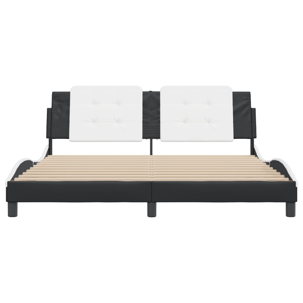 vidaXL Cadru de pat cu tăblie negru și alb 180x200cm piele artificială