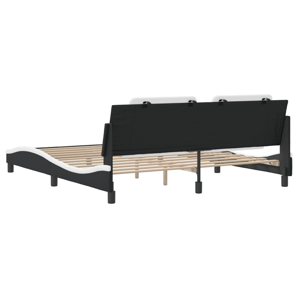 vidaXL Cadru de pat cu tăblie negru și alb 180x200cm piele artificială