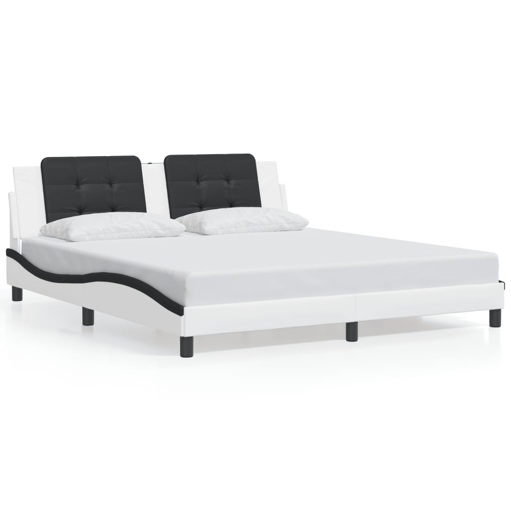 vidaXL Cadru de pat cu tăblie alb și negru 180x200cm piele artificială vidaXL Cadru de pat cu tăblie alb și negru 180x200cm piele artificială