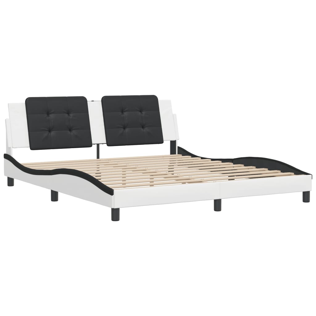 vidaXL Cadru de pat cu tăblie alb și negru 180x200cm piele artificială vidaXL Cadru de pat cu tăblie alb și negru 180x200cm piele artificială